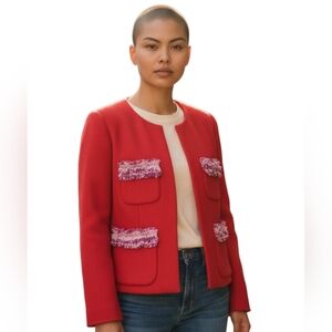 J. Crew - Astrid Wool Cropped Blazer Coral Red Size 6 Ruffles